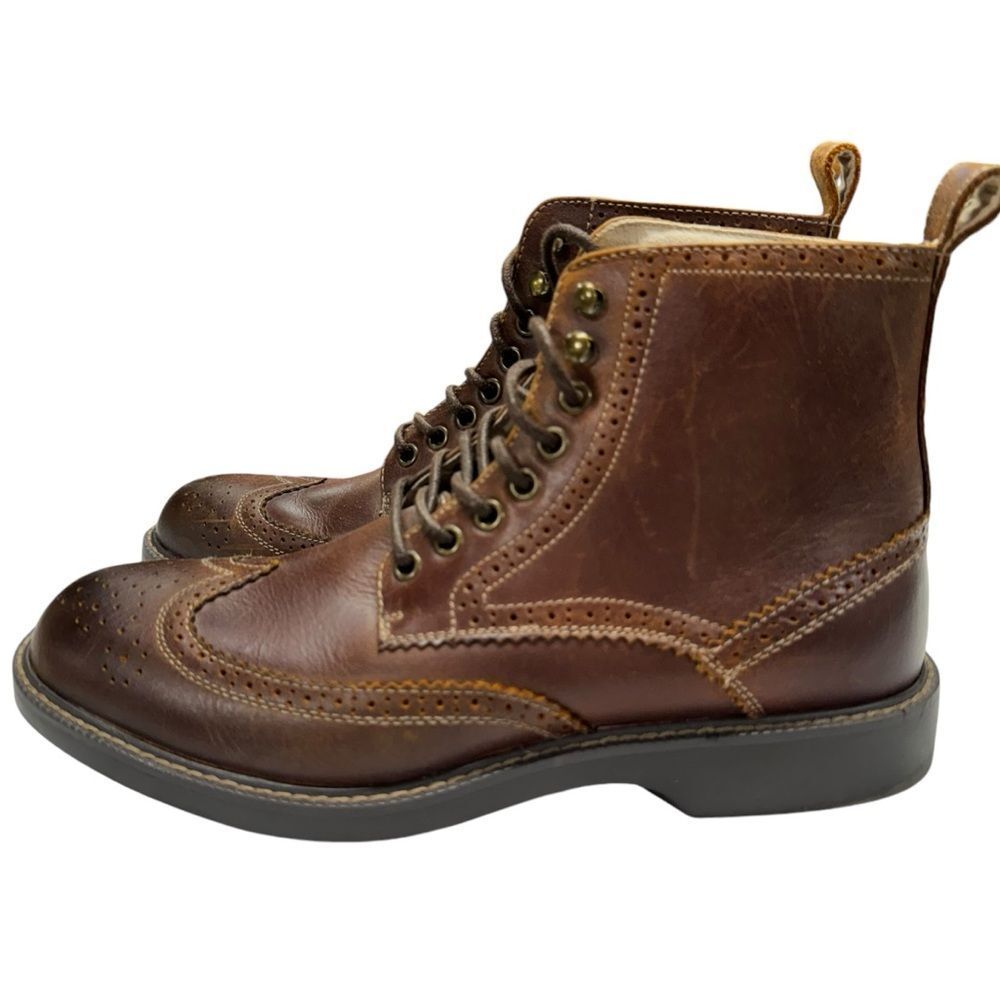 GH Bass Billy Mens Ankle Boots Brown Leather Wingtip Brogue Round Toe Lace Up 8M